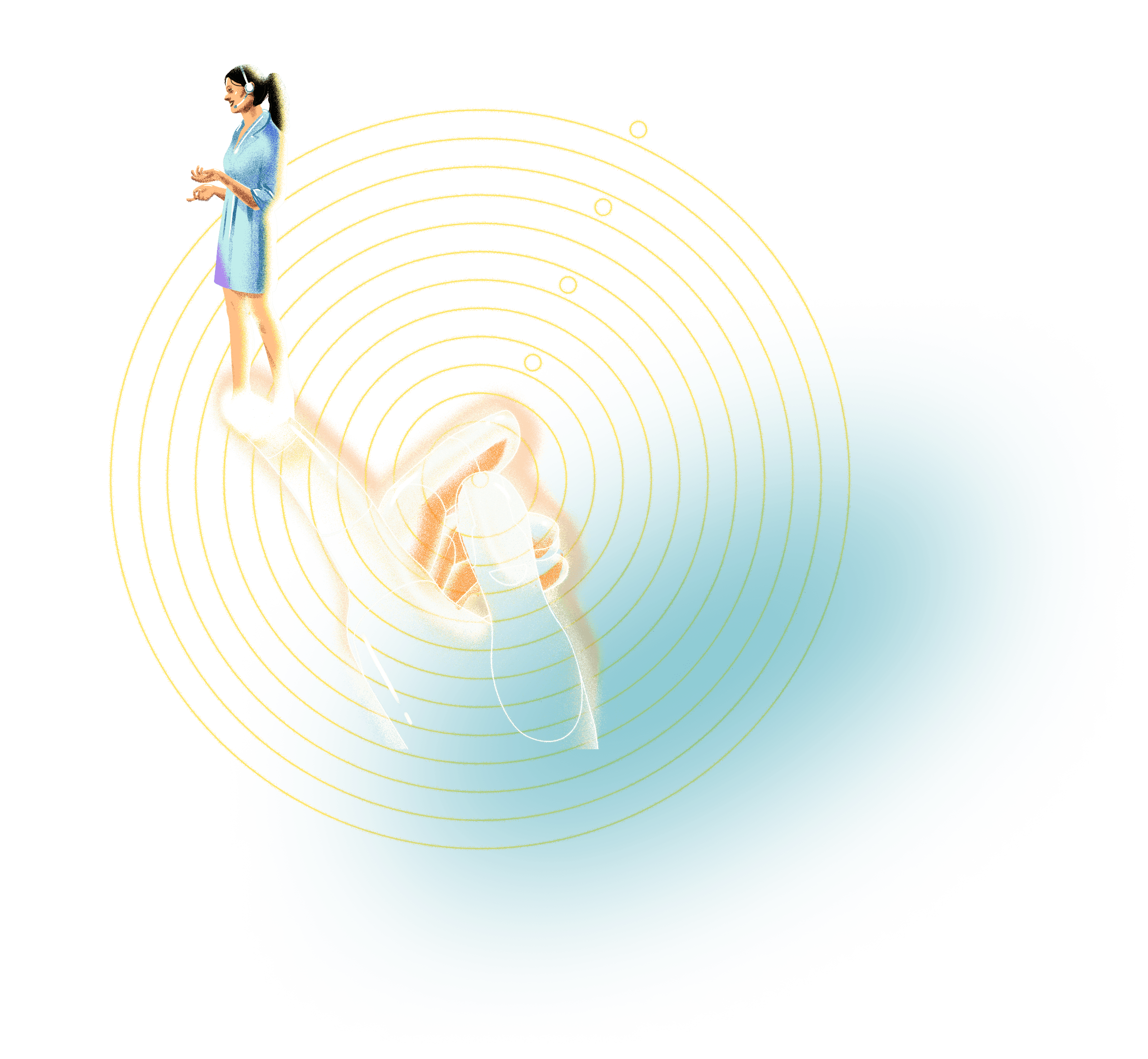 Woman standing on a finger
